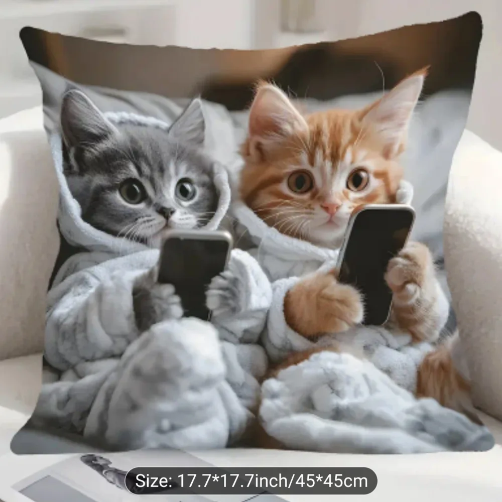 New Cozy Cat Pillowcase with Gray and Orange Kittens Cell Phones, T10MIS